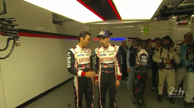 Alonso’s No. 8 teammates Kazuki Nakajima and Sébastien Buemi weirdly alone in the garage after qualifying.